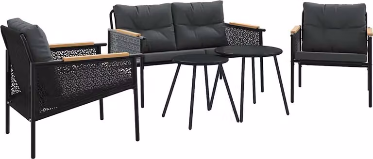 vidaXL 5-delige set balkonmeubels met kussens, zwart, staal
