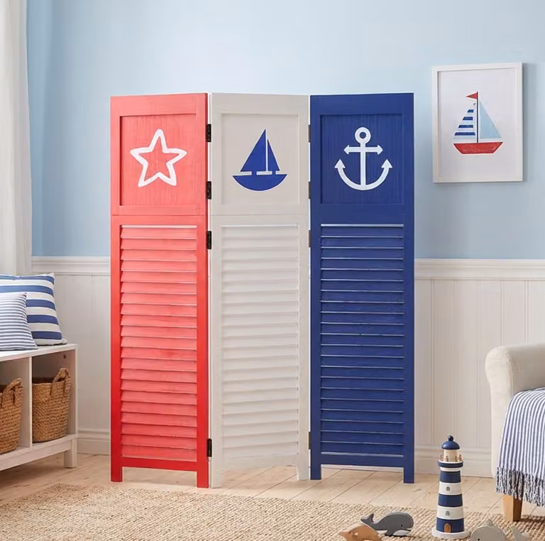 Homestyle4u Paravent kamerverdeler 3 delen met maritiem motief in wit blauw rood