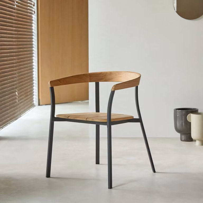 Tikamoon Stoel van massief teak en aluminium - Bruin - B: 60 cm, D: 59 cm, H: 75 cm