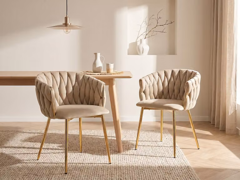 Set van 6 ELEGANO stoelen met fluwelen bekleding en goudkleurig metaal - Beige