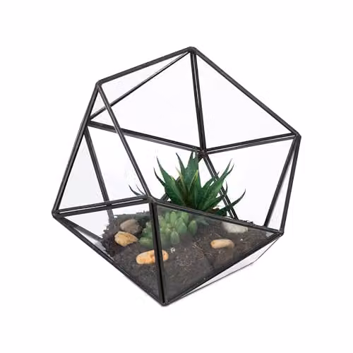 Relaxdays Plantenterrarium voor op tafel, geometrisch design, zwart, Glas & Metaal