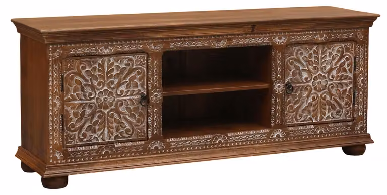 Lowboard Najouah 160 cm handgemaakt van massief mangohout vintage boho stijl