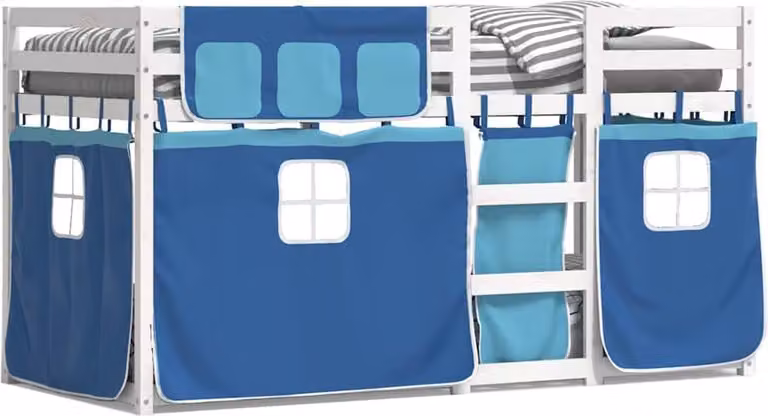 vidaXL Stapelbed met gordijnen voor kinderen, blauw, massief grenenhout, 80 x 200 cm
