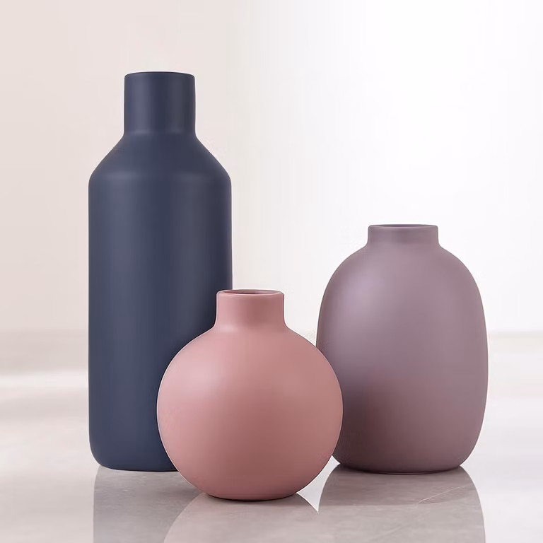 Vemera Set van Decoratieve Keramische Vazen in Paars, Grijs en Blauw - Modern Rustiek Design