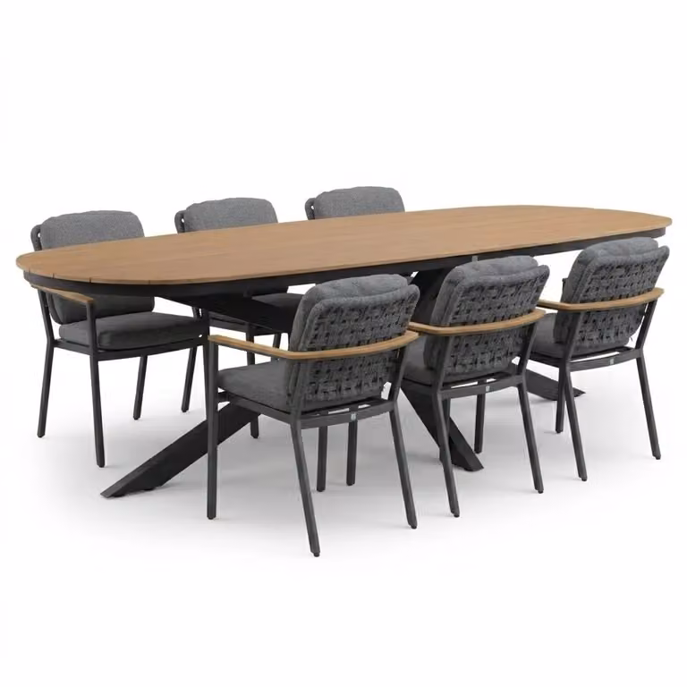 LUX outdoor living Texas/Montana dining tuinset voor 6 personen, antraciet, polywood en aluminium, 260 cm