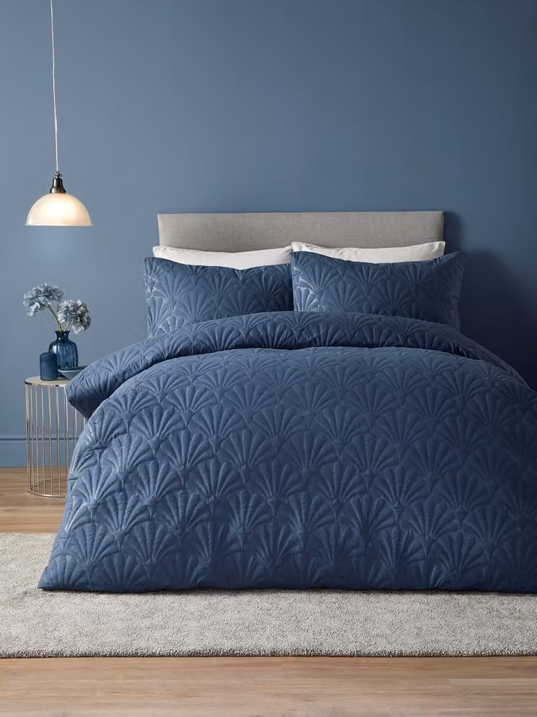Donkerblauw Bloemig Borduur Dekbedovertrek Super King 260 x 220 cm