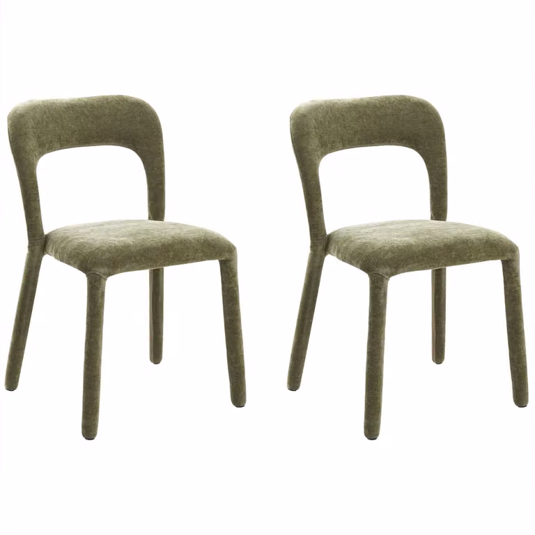 Set van 2 Lakeville eetkamerstoelen in groen chenille met gebogen rugleuning en stapelbare eigenschappen