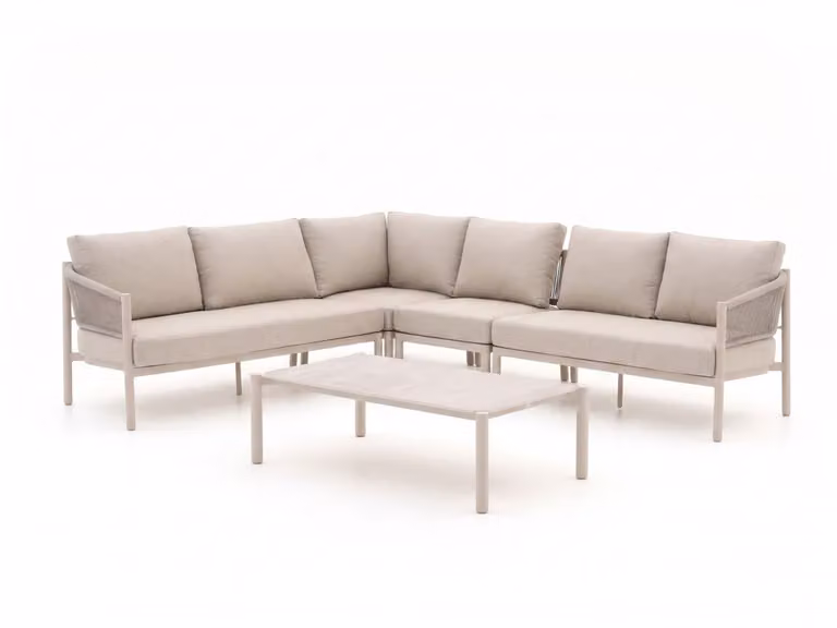 Bellagio Hoek loungeset voor 6 personen met beige kussens en aluminium onderstel