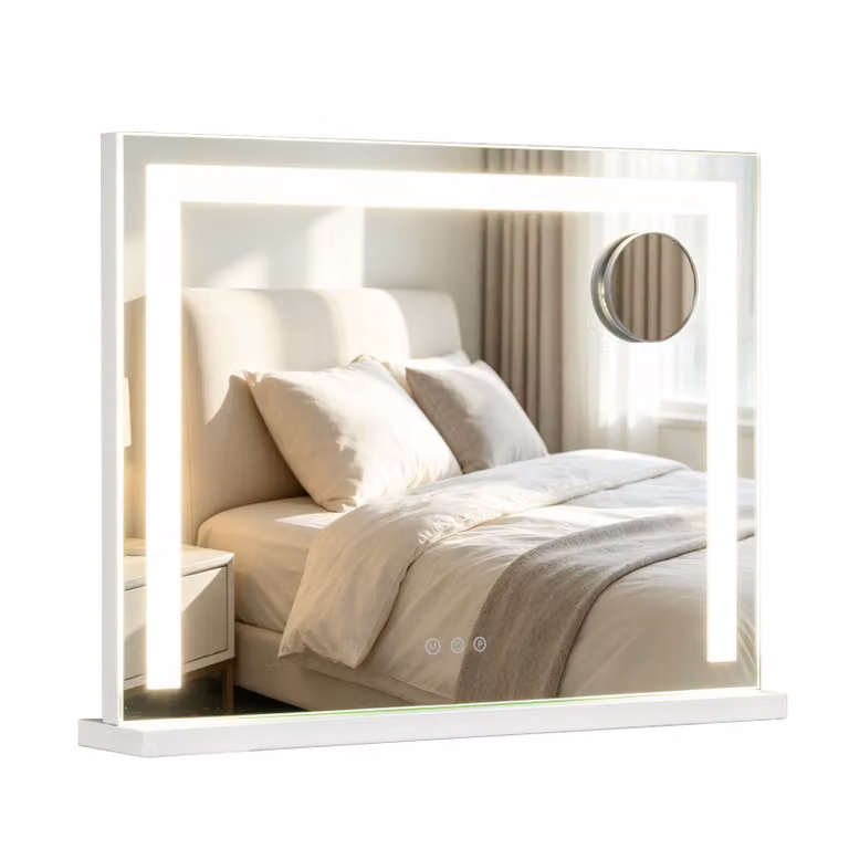 Costway Hollywood Make-up Spiegel met 3 Lichtkleuren, Oplaadstation en 10X Vergrotingsspiegel voor op het Bureau