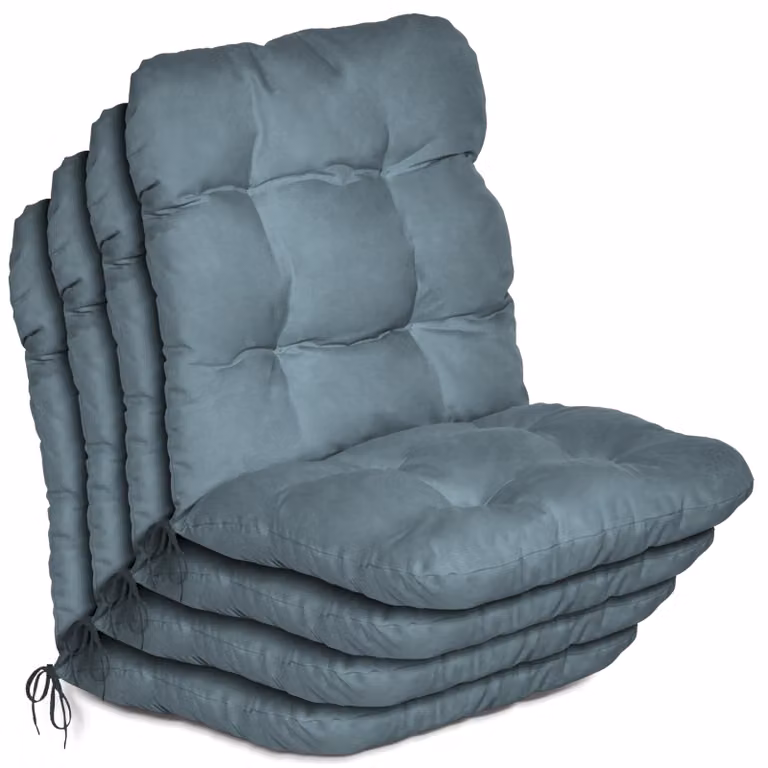 Beautissu Flair NL 4-delige set lage rugleuning kussens met koorden, duivenblauw, B: 100 cm, D: 50 cm, H: 8 cm