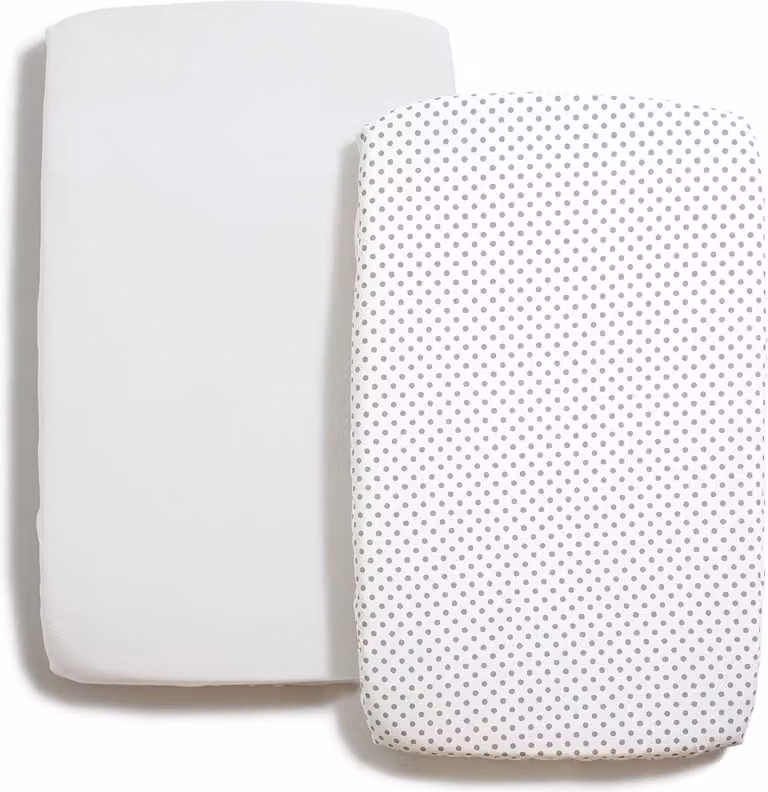 2-delige katoenen beddengoed set voor wiegjes en babybedjes, 2 hoeslakens wit en wit met grijze stippen, 90x50 cm