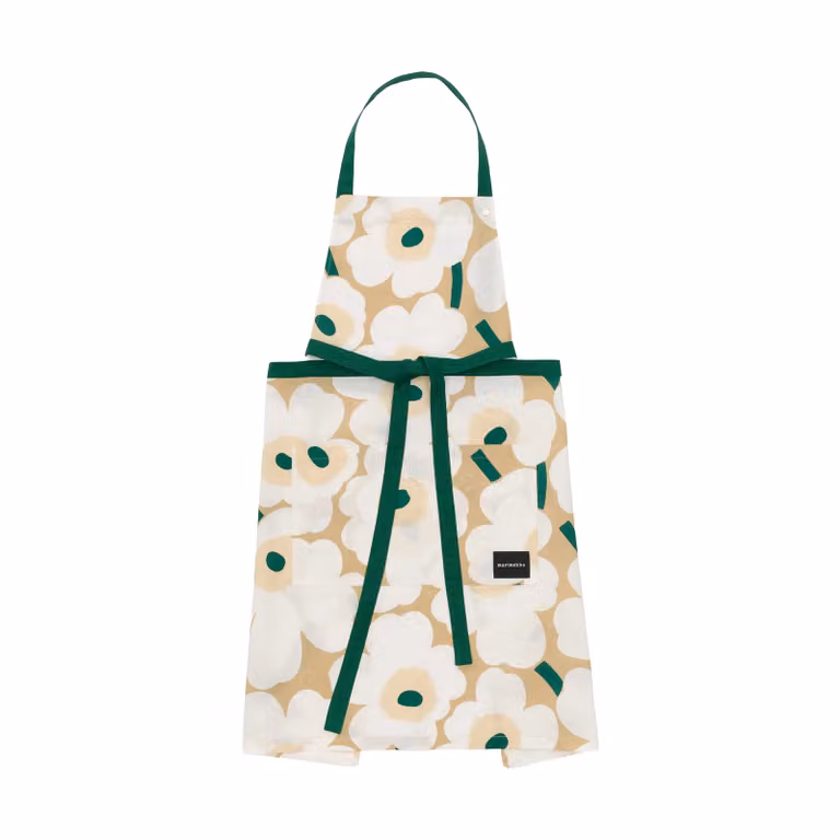 Marimekko Pieni Unikko schort Sand-white-hay-emerald voor volwassenen