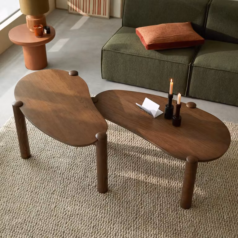 Tikamoon Inschuifbare salontafels van massief eikenhout - Bruin - B/D/H: 113,0 x 59,6 x 32,2 cm