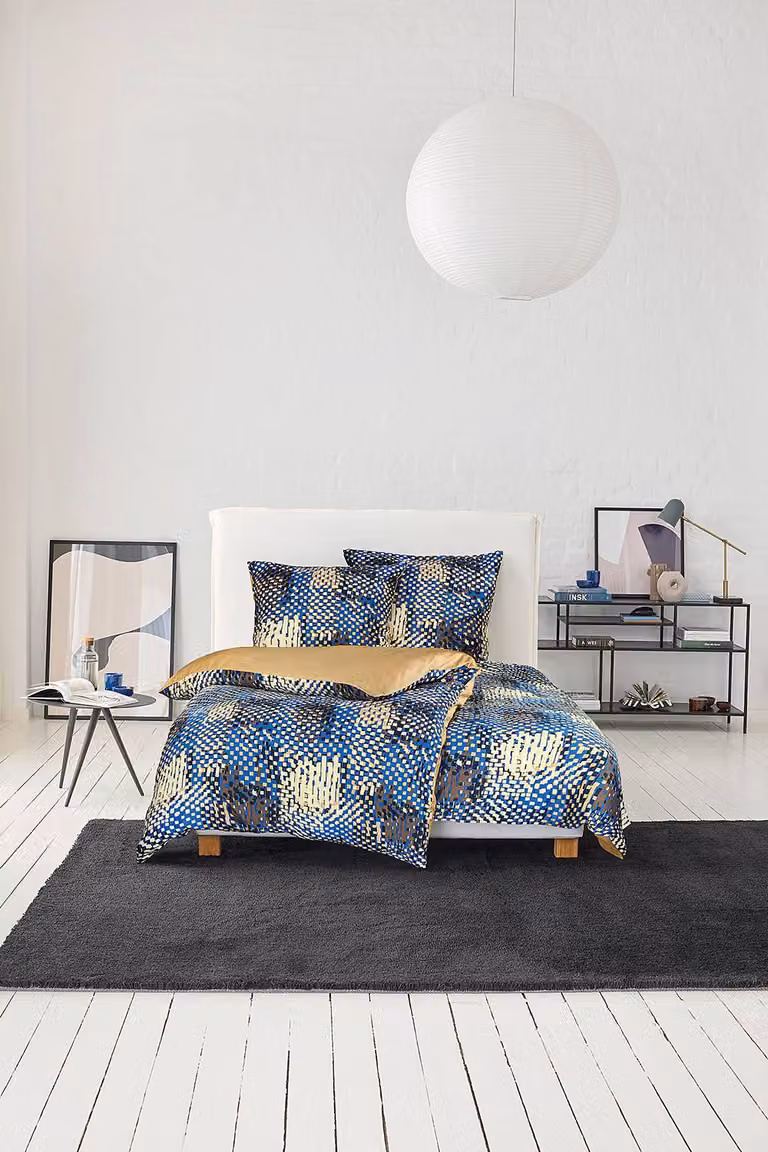 Esprit Paula satijnen beddengoedset blauw/multicolor met dekbedovertrek en kussensloop B/D/H: 155 x 200 cm en 80 x 80 cm