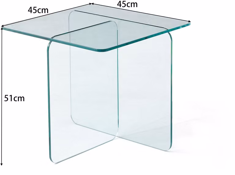 YYchan Gebogen Bijzettafel van Gehard Glas - Transparant - B: 45 cm, D: 45 cm, H: 51 cm