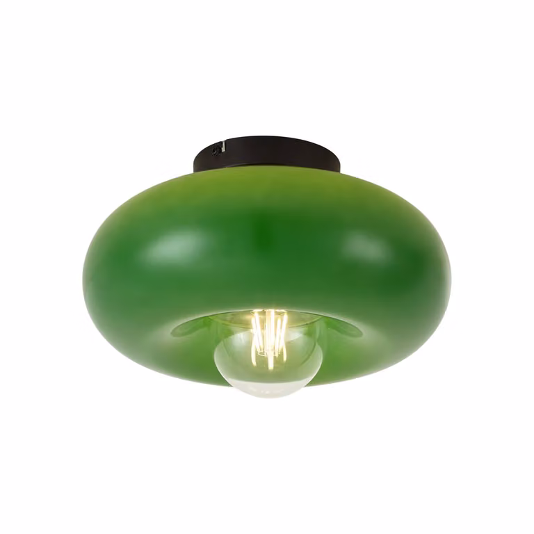 Qazqa Retro plafondlamp zwart met groen glas, Diameter: 30 cm