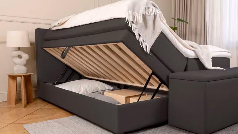 BRUNO Premium boxspring met opbergruimte zwart/antraciet B/D/H: 200 x 200 cm met pocketvering