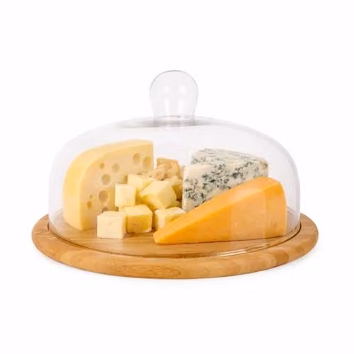 Point-Virgule glazen kaasstolp met bamboe serveerplank, taartplateau met stolp, 30cm