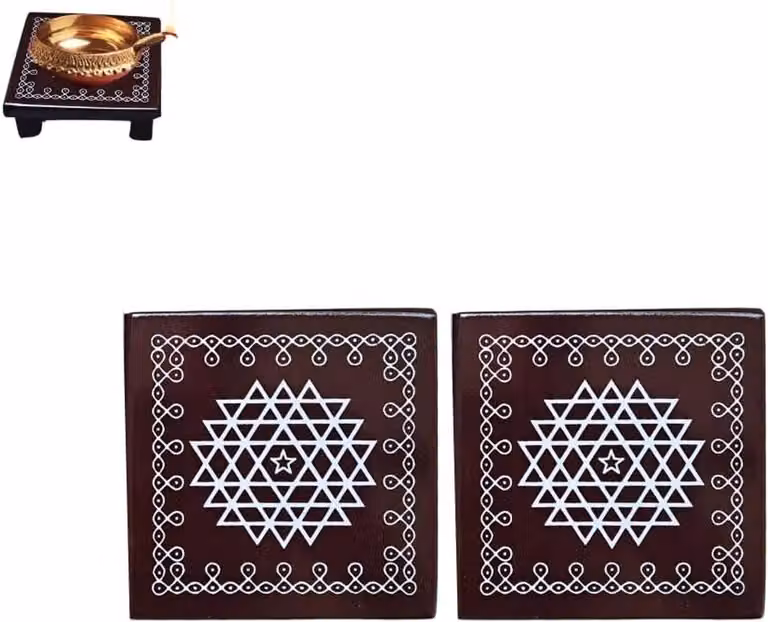 Houten Chowki Pooja Manai Decoratie in Koffiebruin - Hoogte: 7,5 cm