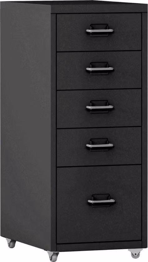 Modern zwart metalen bureaukastje met wieltjes voor uw home office - B/D/H: 69 x 28 x 41 cm