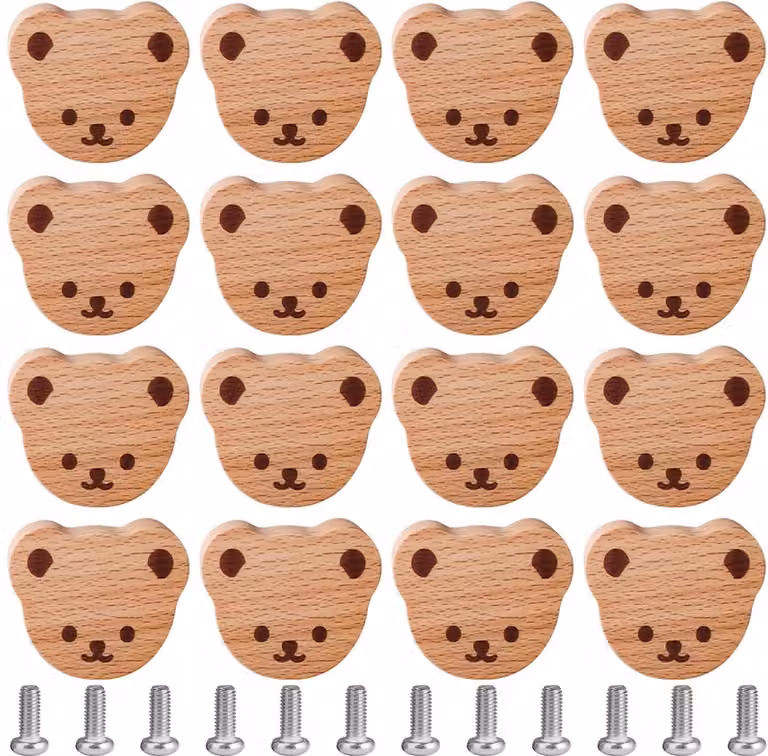 Dailygoods Set van 12 houten meubelknoppen in beervorm van beukenhout