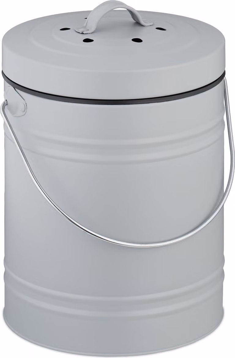 Relaxdays Compostbak voor de keuken, 5 liter, grijze afvalbak voor biologisch afval met deksel en geurfilter