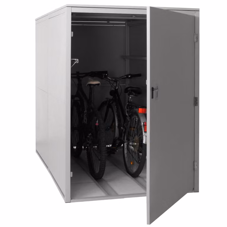 Mendler Fietsenstallingsgarage voor 2 fietsen, model HWC-L56c, lichtgrijs, B/D/H: 160 x 113 x 209 cm