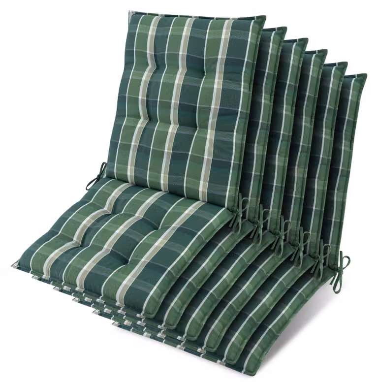 Beautissu set van 6 zonnedekpads NL Niederlehner - Groen geruit - B/D/H: 105 x 50 x 8 cm