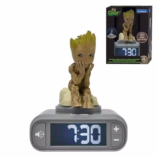 Lexibook Marvel Guardians of the Galaxy Groot Nachtlampje Wekker met Geluiden en Melodieën, Grijs/Bruin
