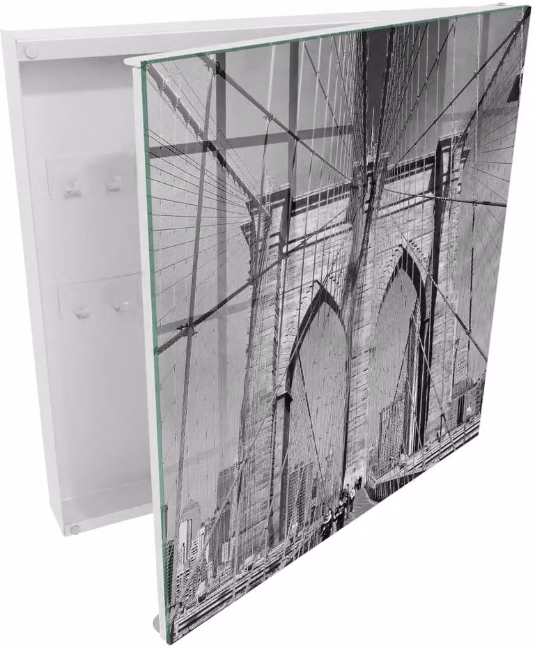 Tulup Sleutelkast Iconische Brug Sleutelbox met 50 haken - Zwart-Wit - B/D/H: 30 x 30 x 5 cm