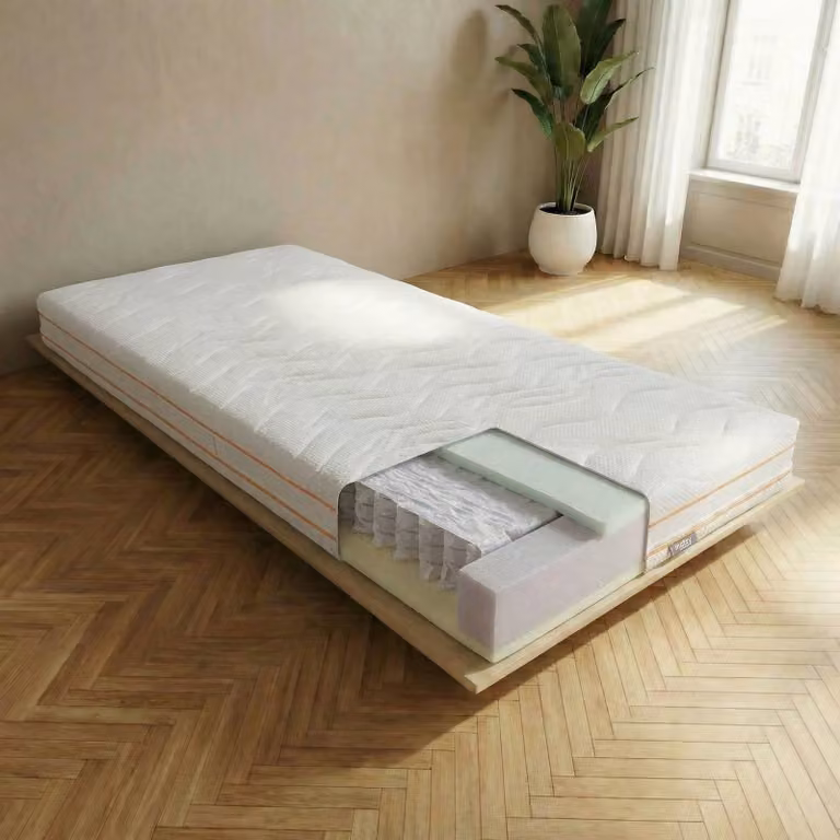 home24 Omkeerbaar pocketveringmatras met geweven stof, wit, B: 120 cm, L: 200 cm