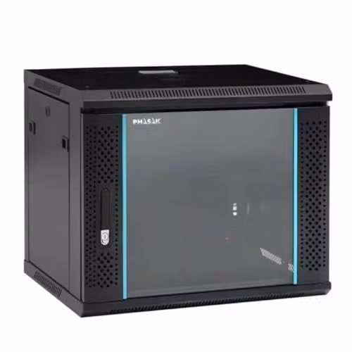 Phasak PHO 2109D Wandmontabele Rackkast met Glazen Deuren, Zwart