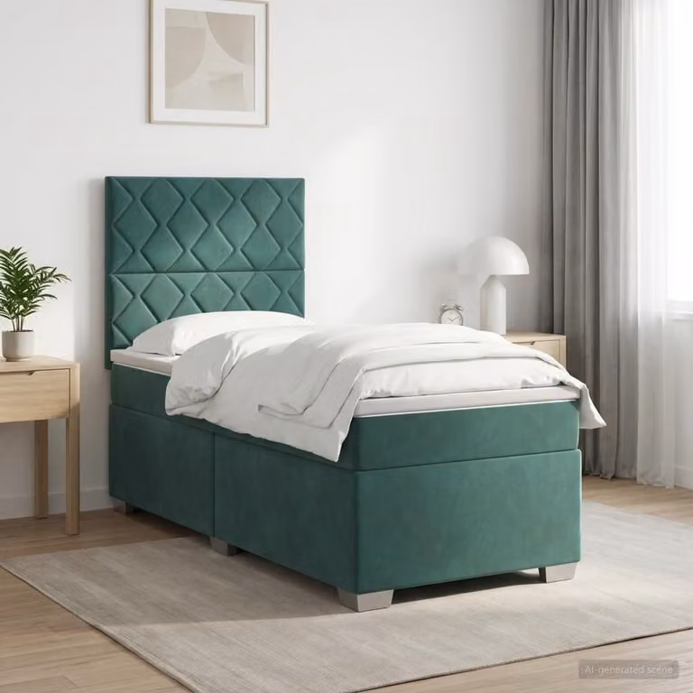 vidaXL Boxspringbed met matras en USB-oplaadpoort - Donkergroen Fluweel - B/D/H: 80 x 200 cm