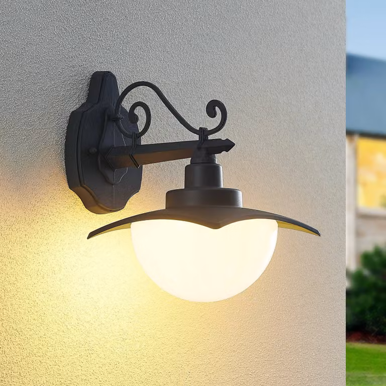Lindby Wandlamp voor de tuin, zwart en grijs, dimbaar, aluminium en glas, landelijke stijl