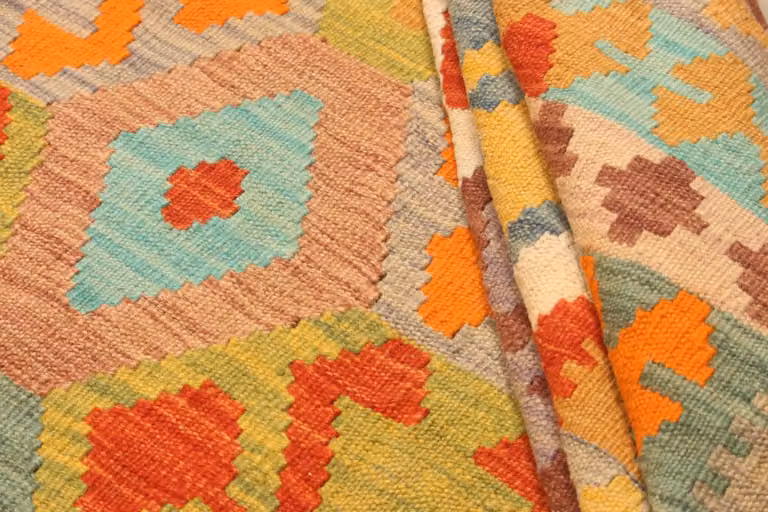Origineel Handgemaakt Afghaans Tribaal Kilim Tapijt van Wol met Geometrisch Patroon