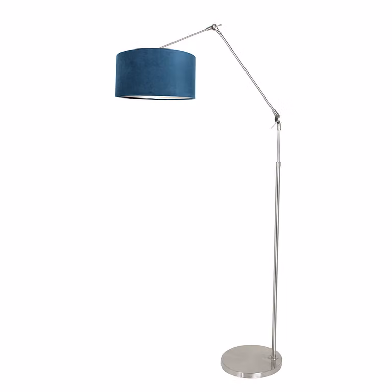 Steinhauer Prestige Chic Staande lamp zilver/blauw met stoffen kap E27 B: 35 cm, D: 25 cm, H: 255 cm