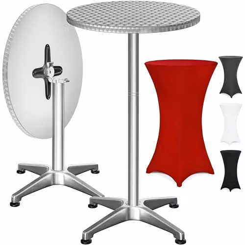 Casaria Statafel met Tafelrok, Klapbaar en Hoogte Verstelbaar, Rood, Rond Ø60 cm, Hoogte: 70-115 cm