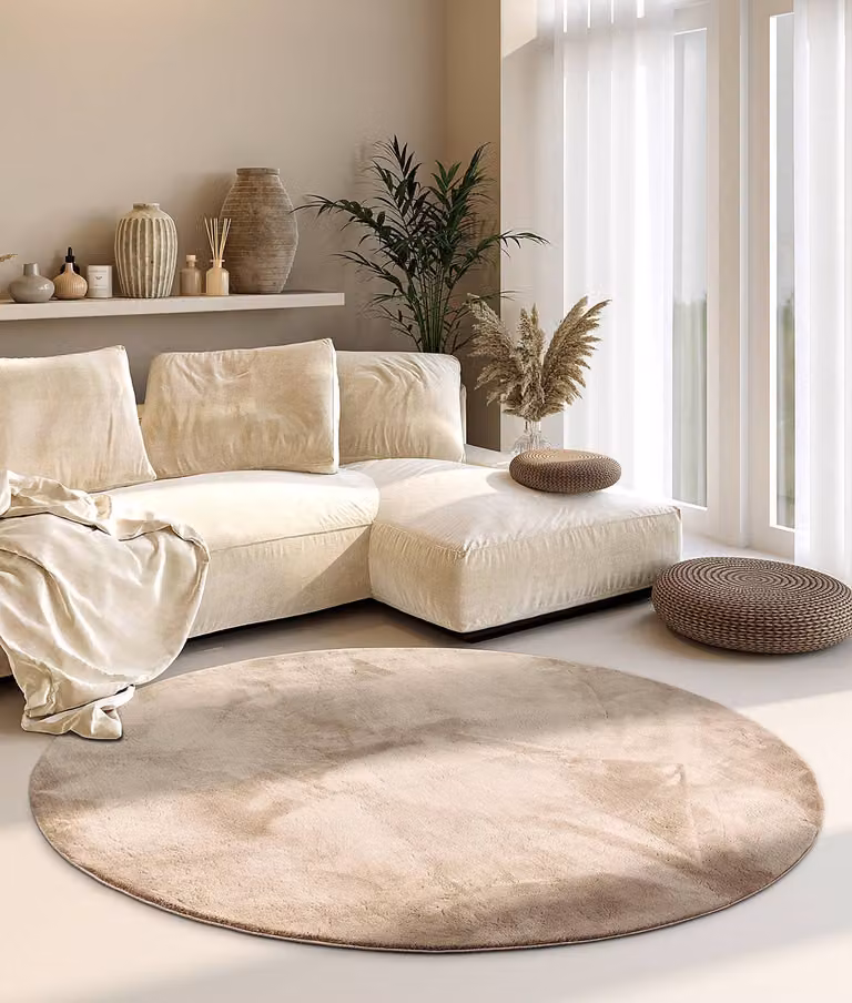 home24 Hoogpolig vloerkleed Leon rond Ø 160 cm beige/crèmekleurig