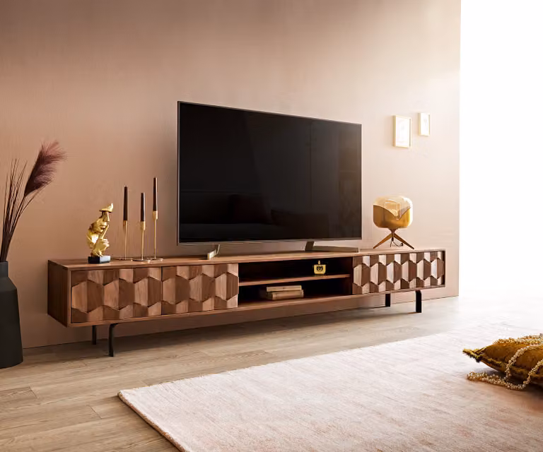 DELIFE Tv-meubel Fevo, Acacia Bruin en Zwart, Breedte: 240 cm, Diepte: 40 cm, Hoogte: 56 cm