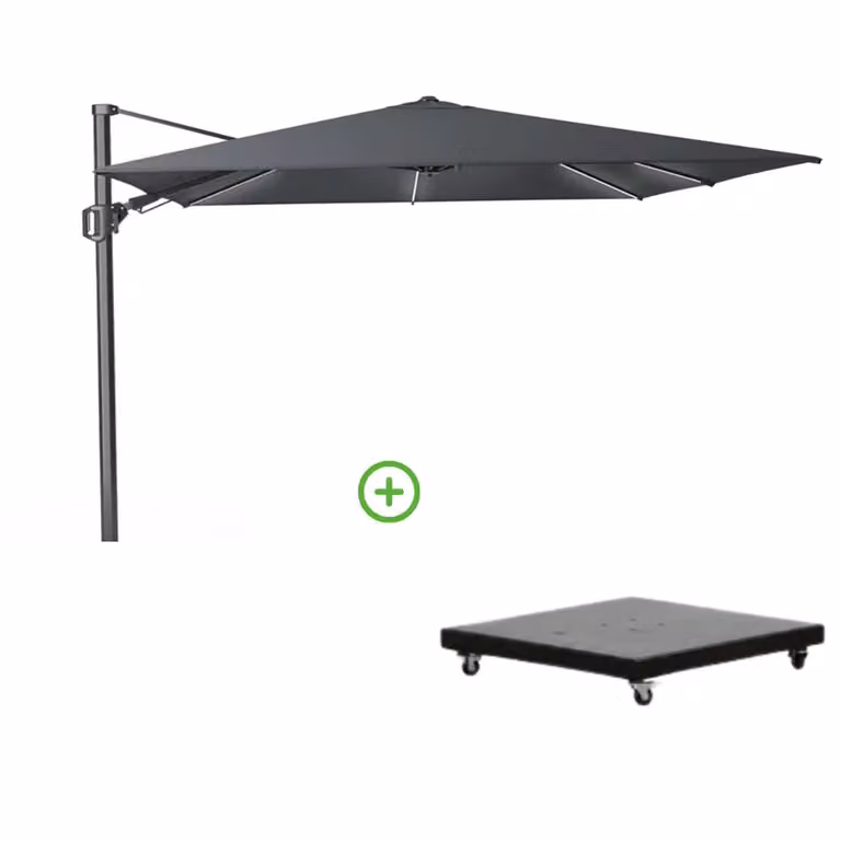 Platinum Challenger T² Glow zweefparasol met Monza parasolvoet 90kg, antraciet, B/D: 300 x 300 cm