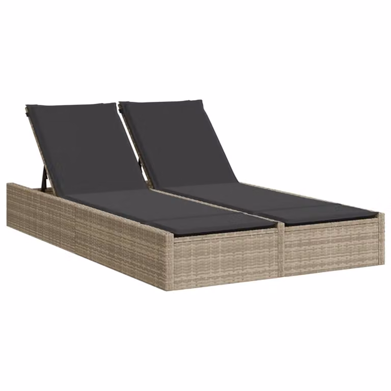 vidaXL Dubbele ligbed met kussen, lichtgrijs, polyrotan