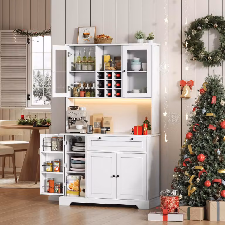 Hoge keukenkast met glazen deuren en laden, wit | TG Electrical DE