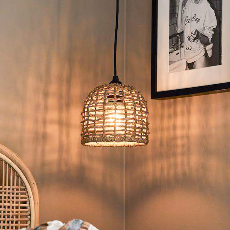 PR Home Hanglamp Cebu, Bruin, Hout en Rattan, Dimbaar, Rond, E27