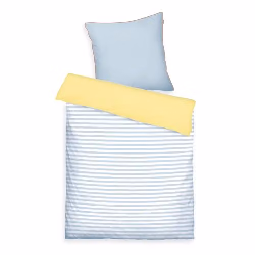 Tom Tailor Satijnen Beddengoed Set met Strepen, Geel/Blauw, Inclusief Dekbedovertrek en Kussensloop, Reversibel, 100% Katoen, B/D/H: 140 x 200 cm en 50 x 70 cm