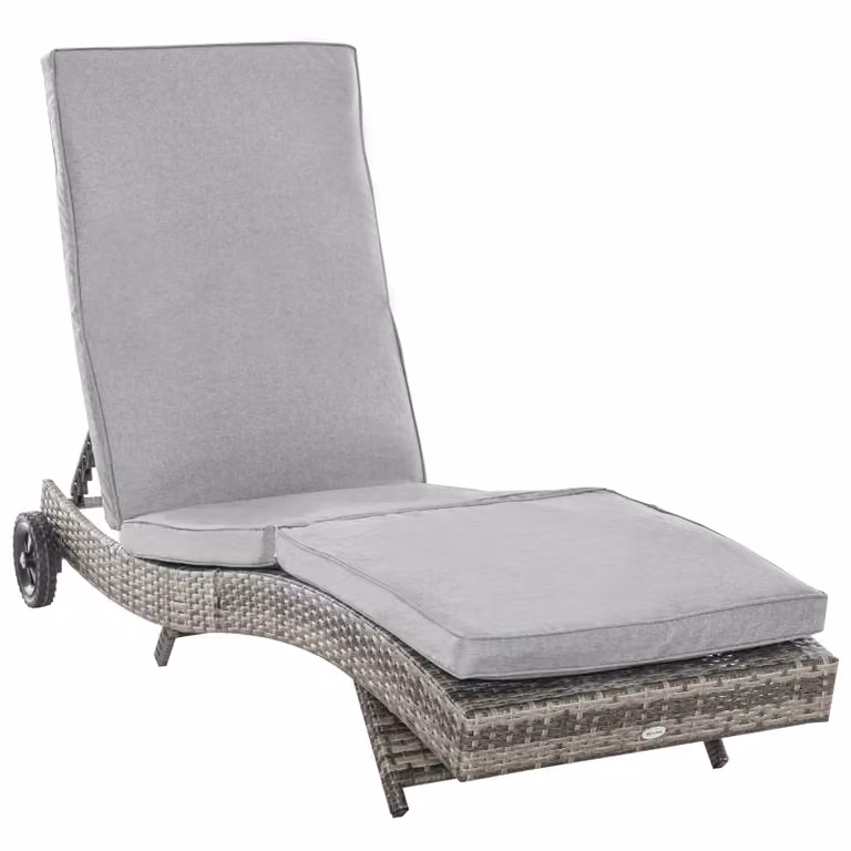 Outsunny verstelbare ligstoel met kussen in rotan effect, grijs, B/D/H: 207 x 70 x 70 cm