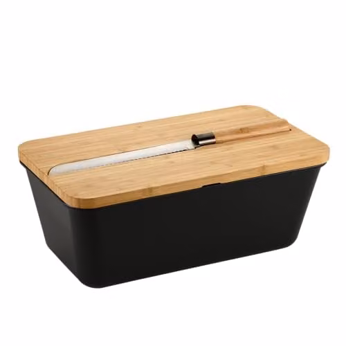 Kesper Broodtrommel met snijplank, Zwart/Bruin, Breedte: 34,8 cm, Diepte: 20 cm, Hoogte: 15,5 cm