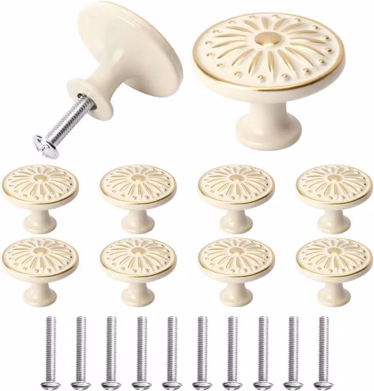 10 stuks Ladegrepen met bloemenpatroon voor meubels en commode - Wit