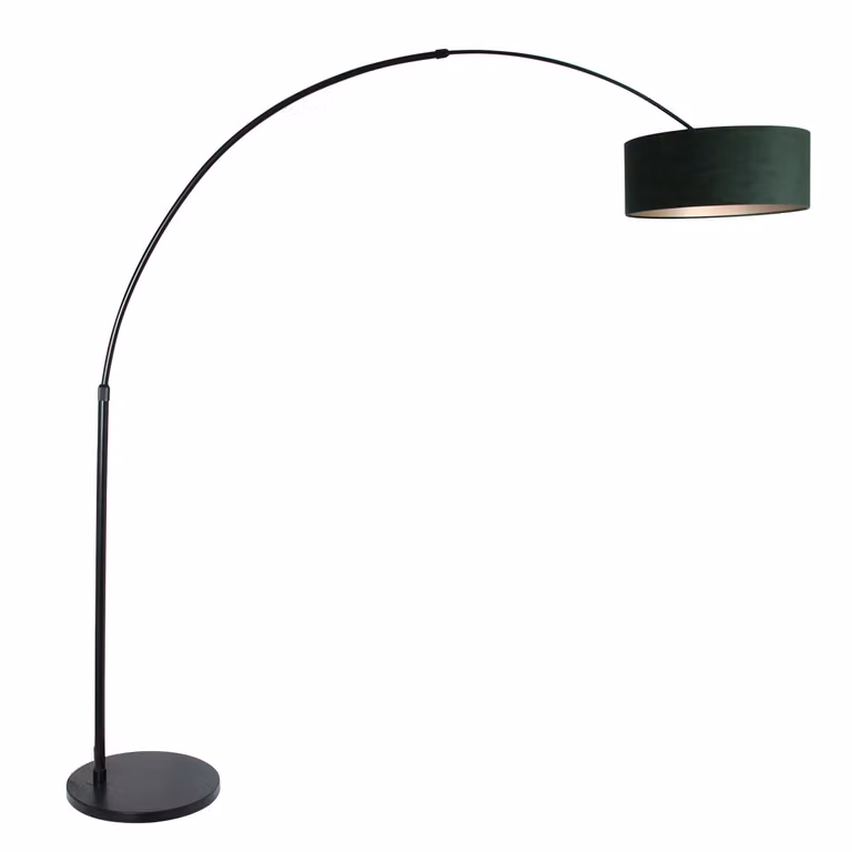 Steinhauer Booglamp Sparkled zwart met groene velours kap, B/D/H: 42 x 165 x 230 cm