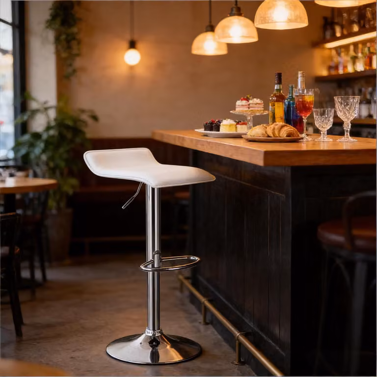 MEUNIQ Barkruk verstelbaar 62-84 cm met rugleuning en 360 graden draaibare zitting, wit kunstleer en chroom