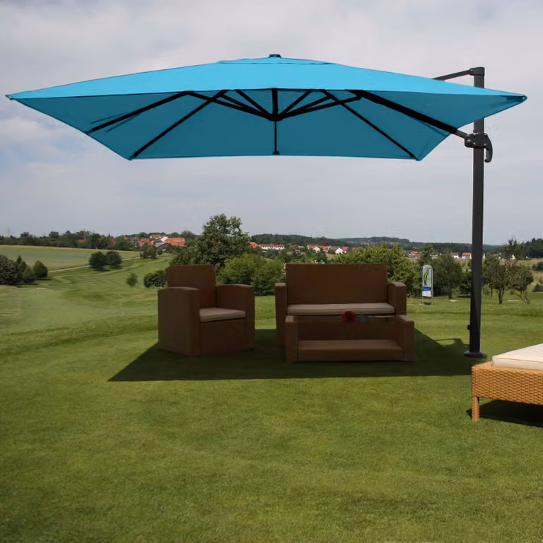 Mendler Gastronomie Parasol met Parasolhouder HWC-A96, Turquoise, 3,5 x 3,5 meter (Diameter: 4,95 meter)